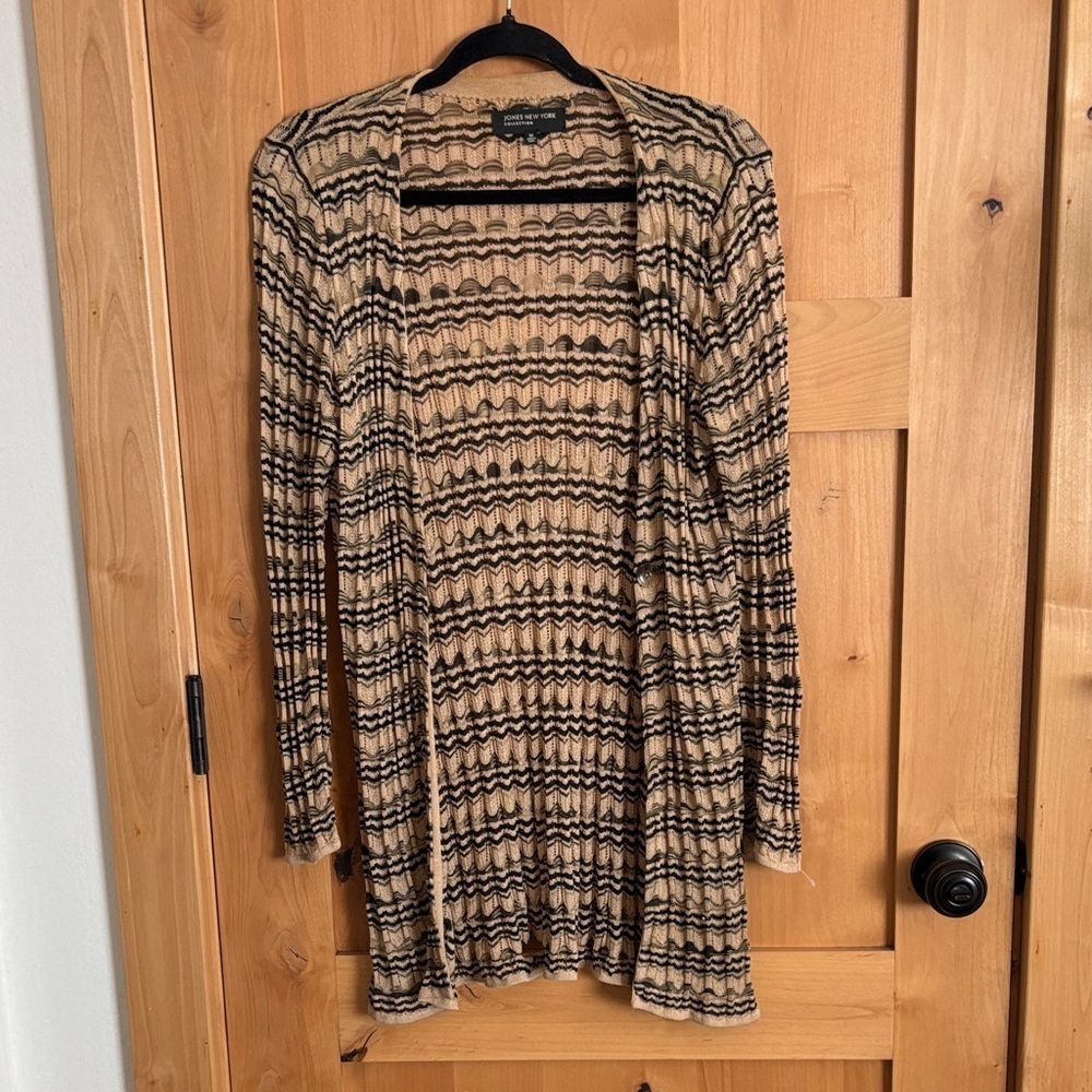 Jones New York Tan and Black Patterned Cardigan